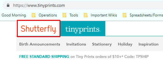 shutterfly subdomain example for tinyprints