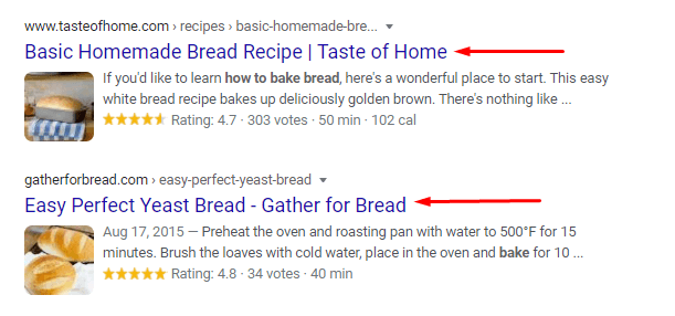 面包食谱示例的标题标签