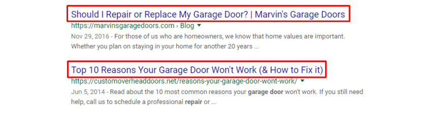 garage door title tag examples