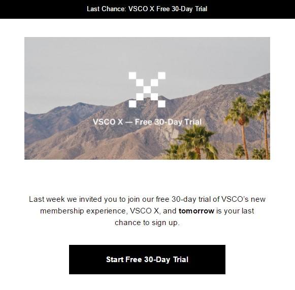 VSCO email campaign example