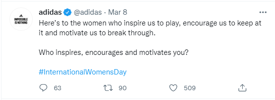 阿迪达斯的推特庆祝国际妇女节
