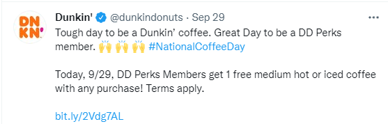 全国咖啡日的唐恩都乐推特