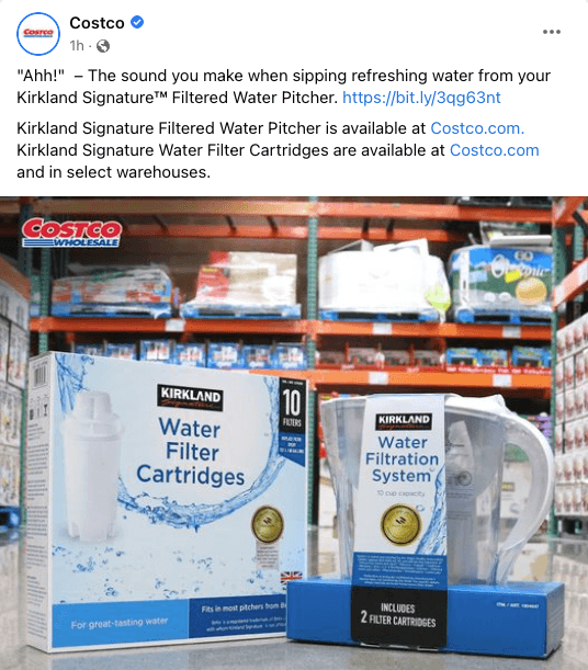 好市多在社交媒体上发布的关于水罐和过滤器的帖子