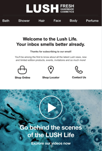 Welcome email from Lush
