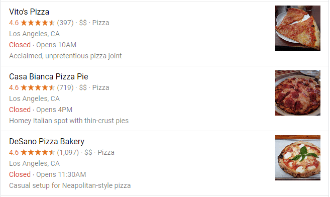 当地的披萨店列表