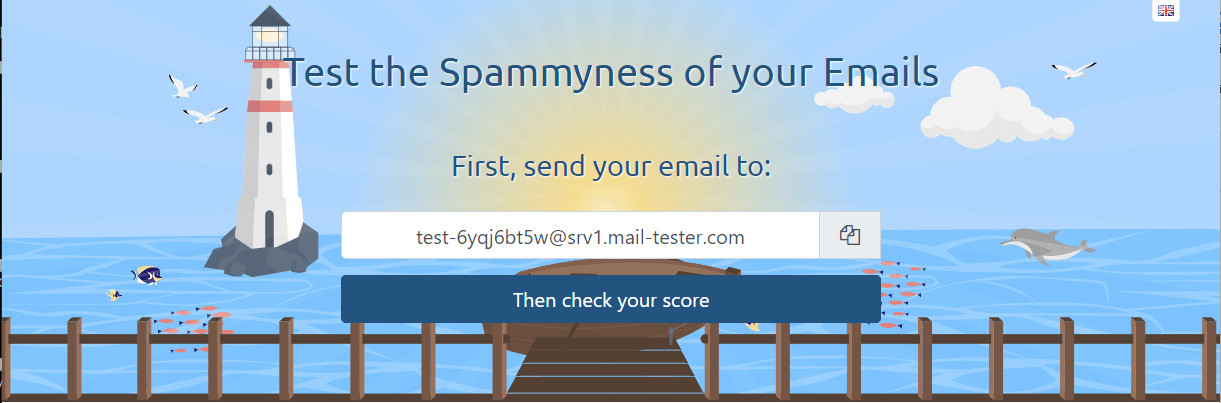 邮件测试的主页设有一个电子邮件地址，以测试您的电子邮件