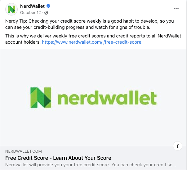 在Nerd Wallet的Facebook页面上发布社交媒体消息