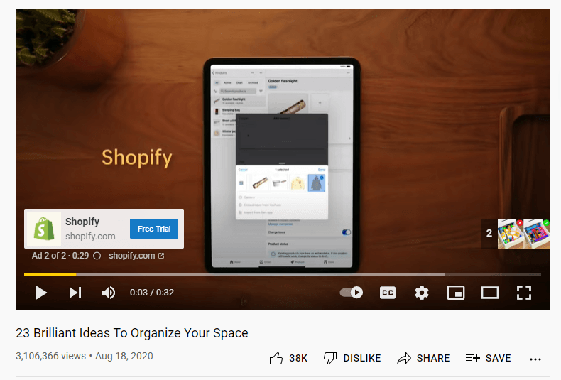 Shopify在YouTube上的视频广告