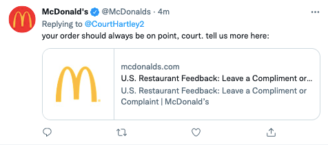 麦当劳Twitter回复