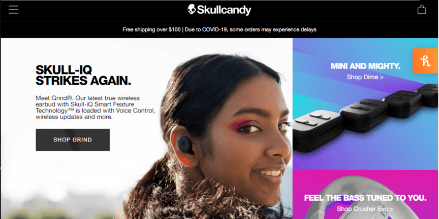 Skullcandy的主页上有一个女孩为他们的耳机造型