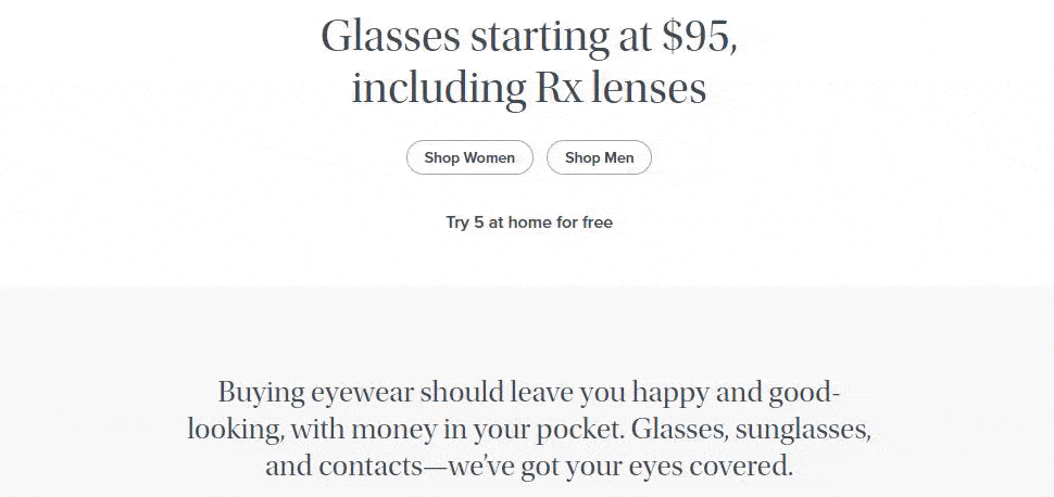 Warby Parker网站上的空白