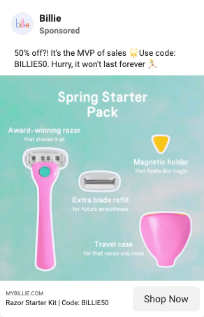比利的Instagram广告，关于他们独特的剃须刀