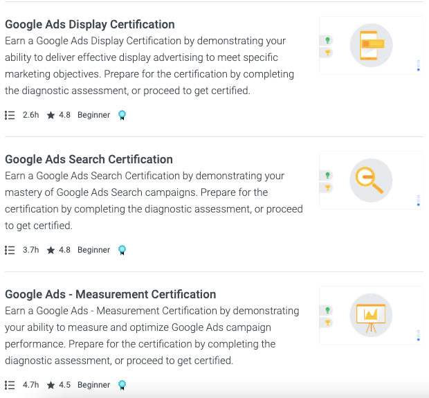 谷歌Ads认证课程列表