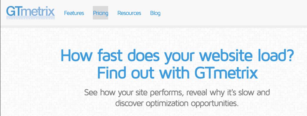 GTMetrix主页显示他们的SEO审计工具