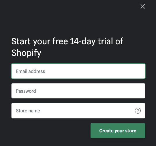 Shopify免费试用注册弹出