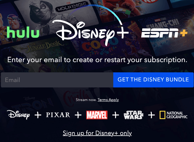 Disney+捆绑注册页面