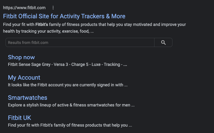 Search listing for Fitbit on Google