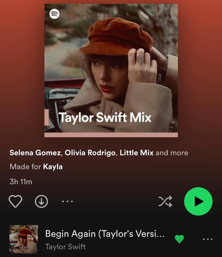 在Spotify上个性化的Taylor Swift Mix
