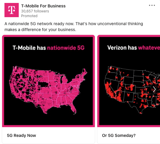 T-Mobile的广告显示他们的手机服务比Verizon好