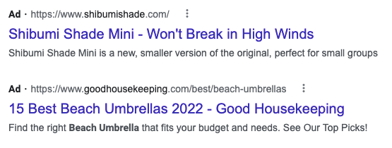 沙滩伞的付费搜索广告