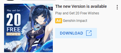 在YouTube上展示Genshin Impact的广告