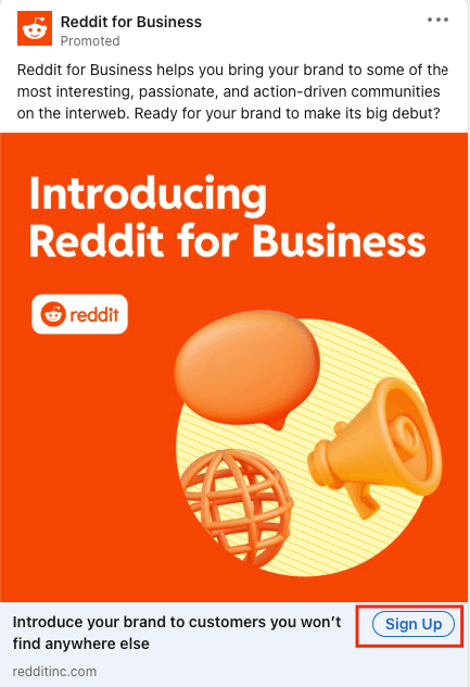 行动号召出现在Reddit的商业广告上