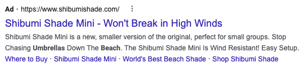 Shibumi Shade Mini的付费搜索广告