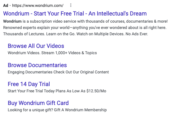 Wondrium付费搜索广告
