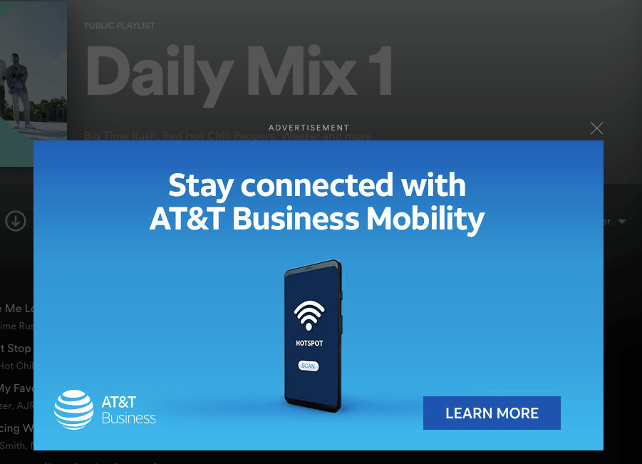 在Spotify桌面上显示AT&T的广告