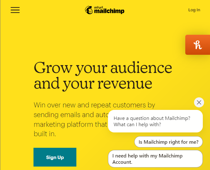 MailChimp的黄色主页详细介绍了他们的产品