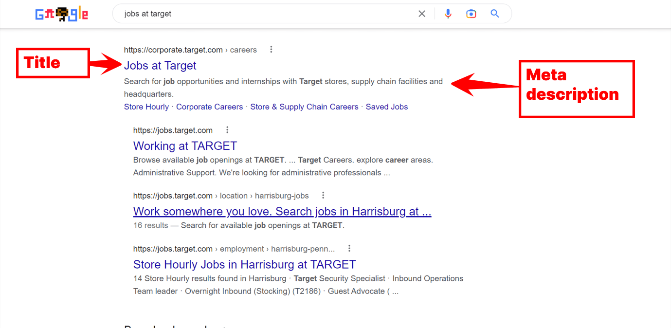 谷歌搜索具有标题标签和元描述