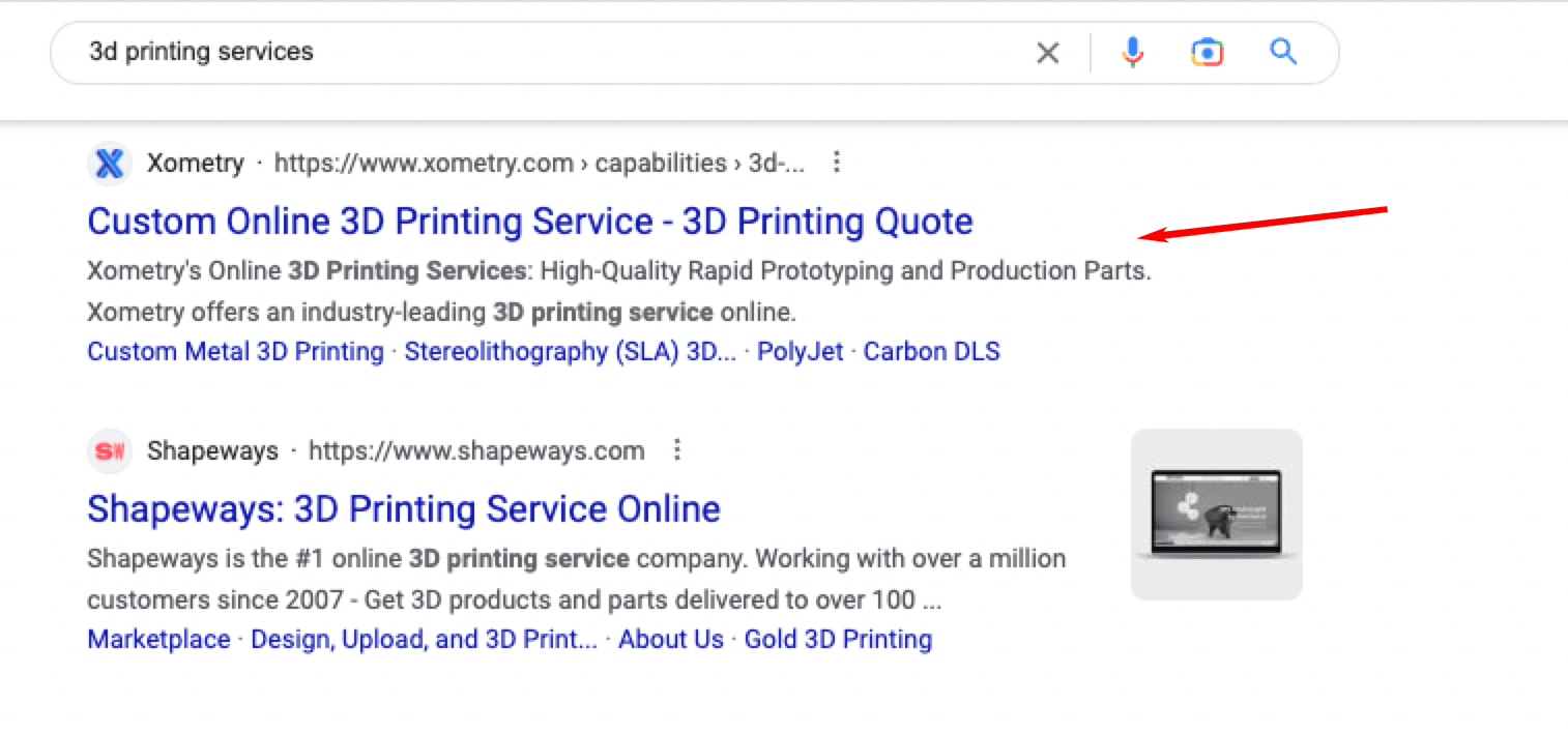 谷歌“3d打印服务”结果截图