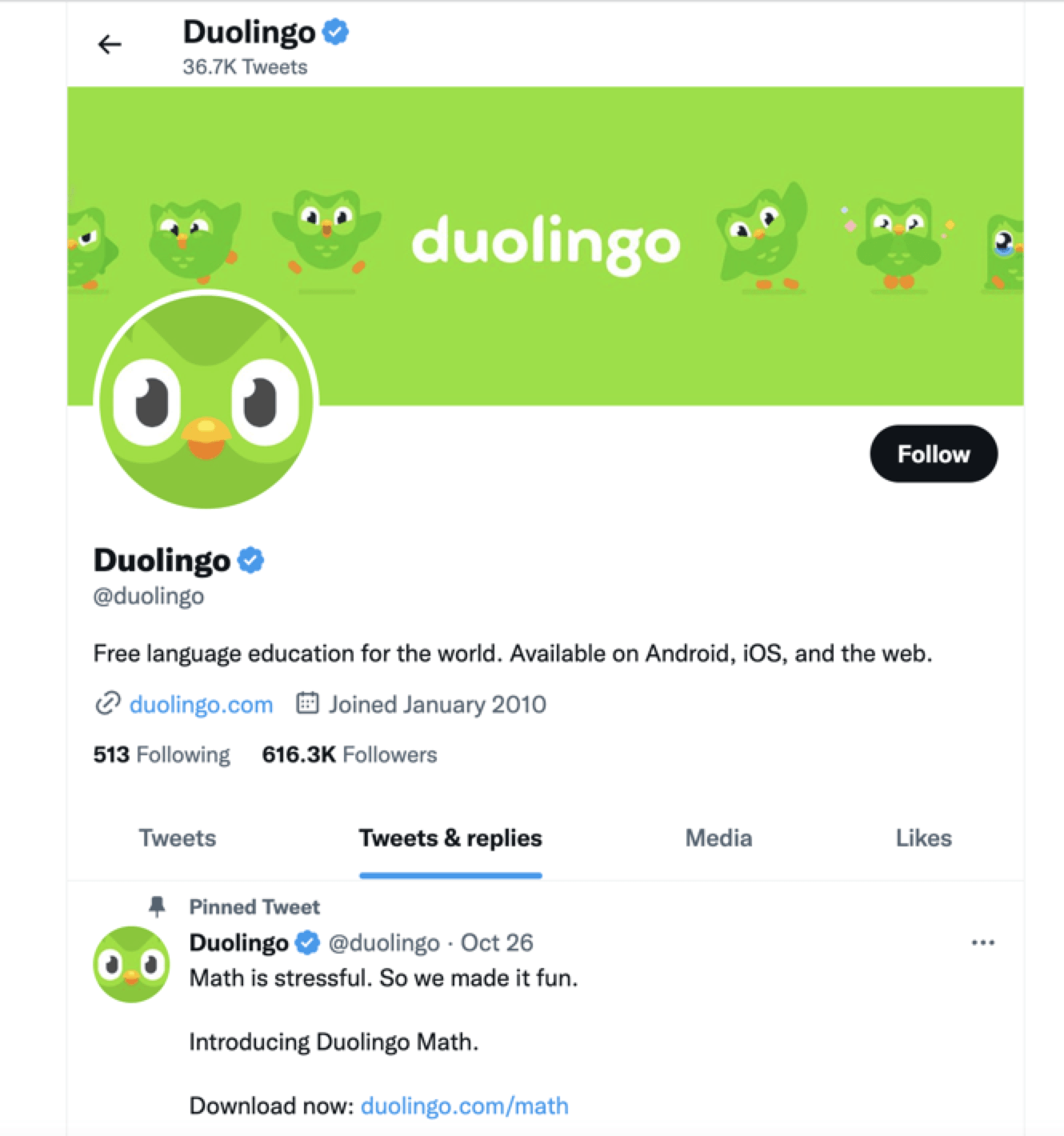 DuoLingo的推特账号截图＂width=