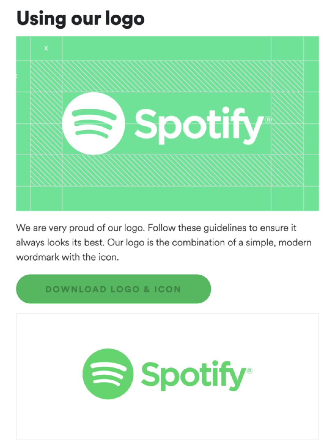 标题为“Using our logo”的Spotify logo截图＂width=