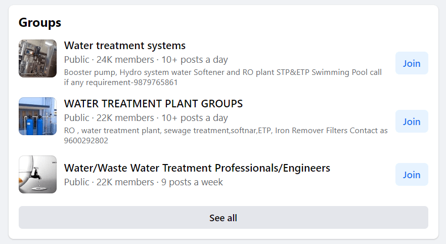 水处理facebook群组的例子