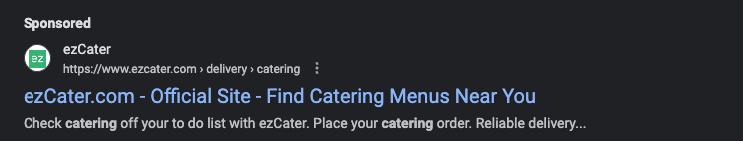 PPC ad on Google for catering companies