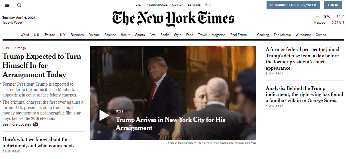 纽约时报首页新闻内容＂width=