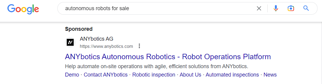 PPC广告为机器人serp截图的例子