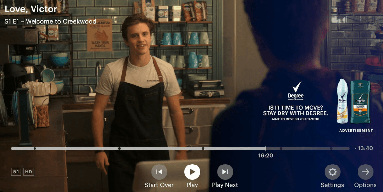 Online streaming ad example on Hulu
