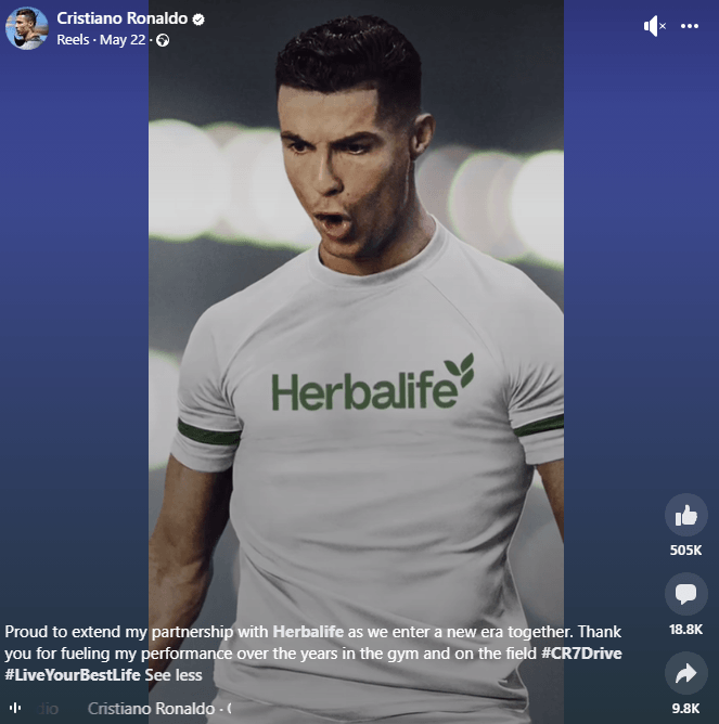 Influencer ad from Cristiano Ronaldo