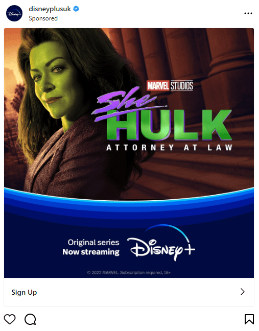 Instagram ad example from Disney Plus