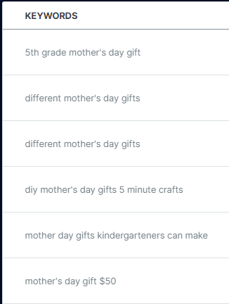 list of keyword suggestions for mothers day gift