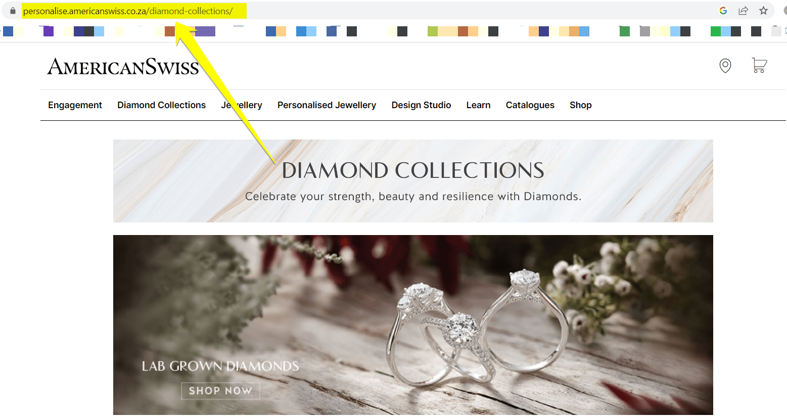 american swiss diamond collection vanity url screenshot