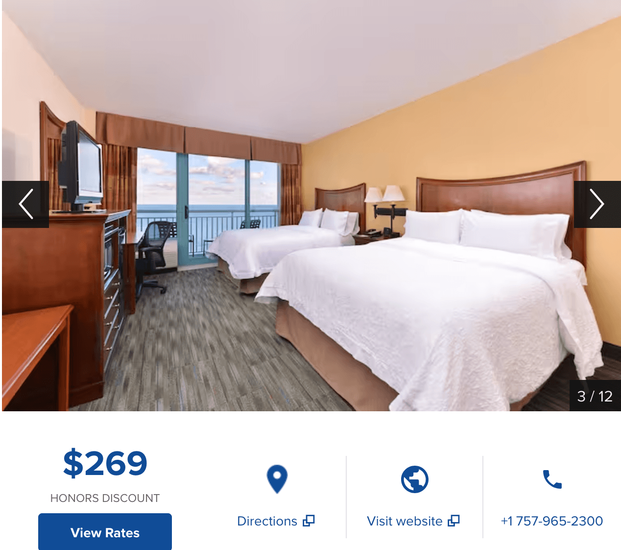 A hotel bedroom picture listed with the price of the room