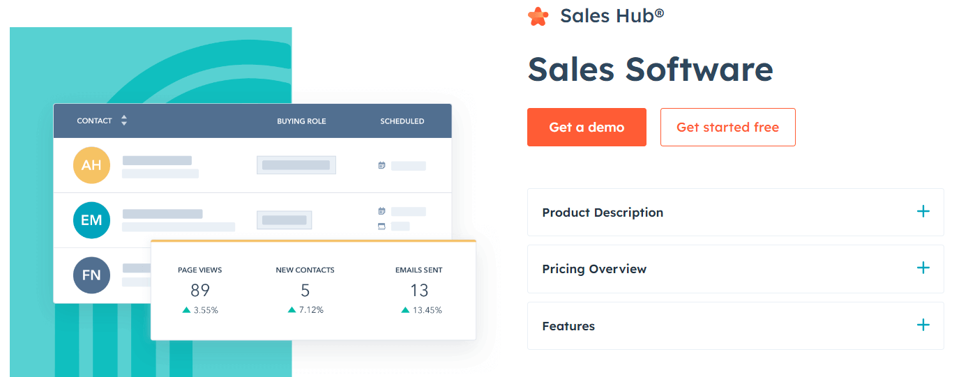 hubspot sales hub landing page