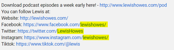 lewis howes social media handles vanity links