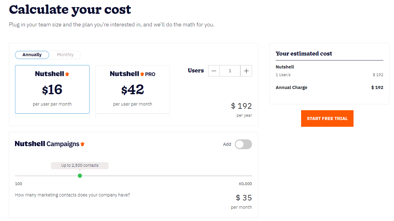 nutshell pricing page screenshot