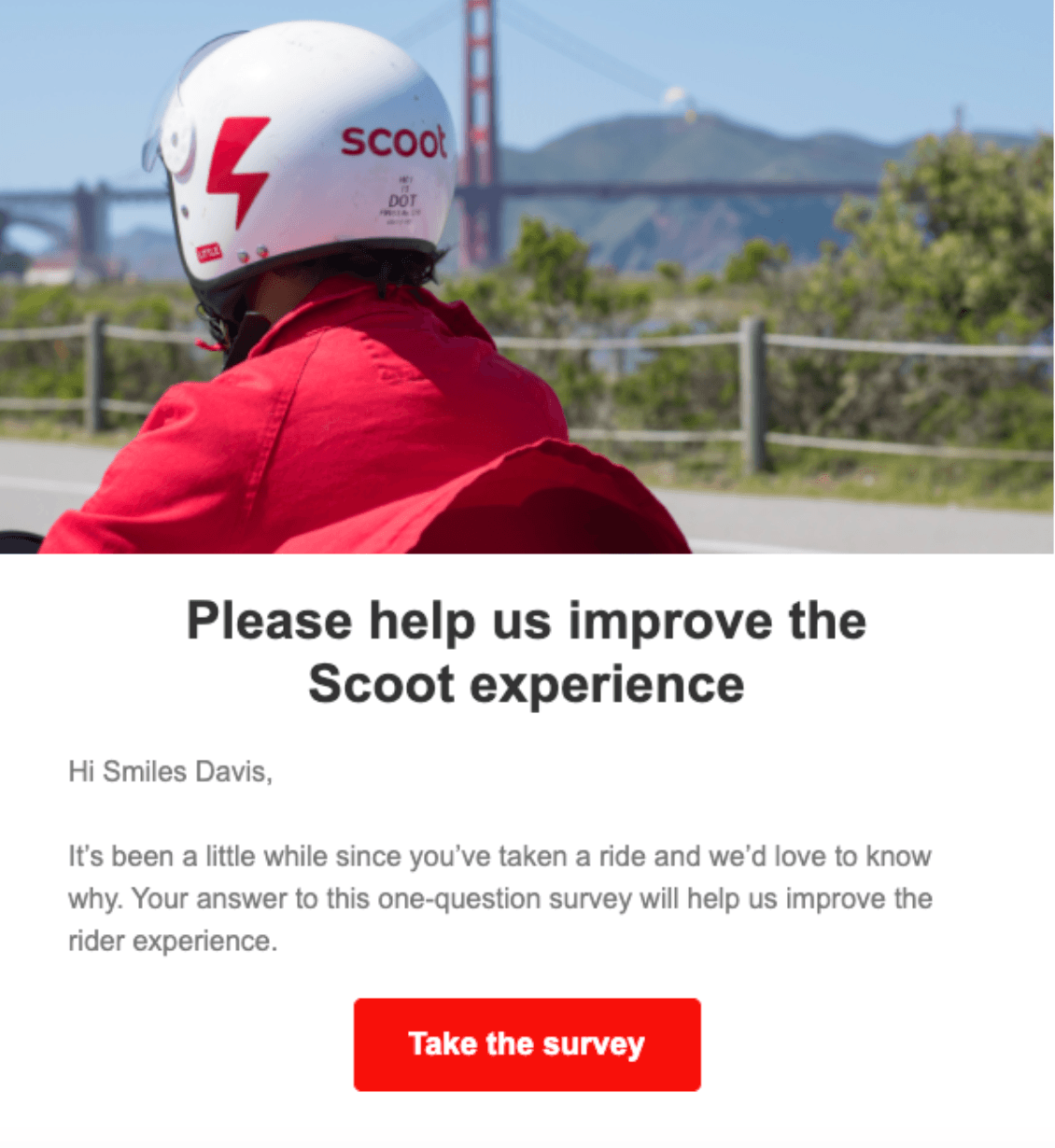 Email from Scoot asking about customer satisfaction