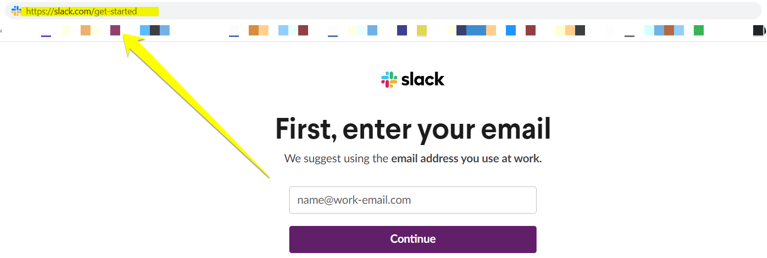 slack get started login vanity domain screenshot
