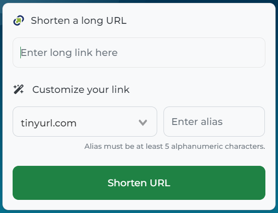 tinyurl link shortening tool screenshot